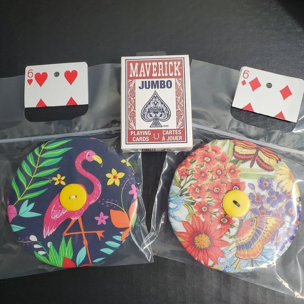 Fabric Playing‎ Card Holder Helping Hands Lot Of 2 + Cards, Tropical / Flowers